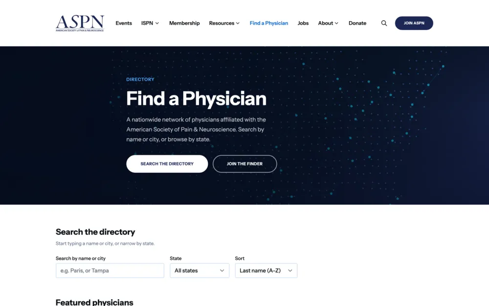 A searchable physician finder.